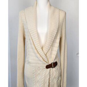 Lauren Ralph Lauren Women's Cream Med Wrap Sweater W Faux Leather Belt Closure*